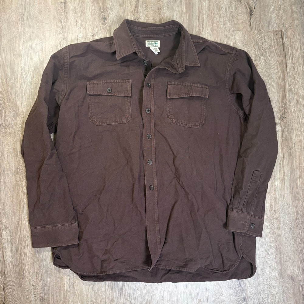 LL Bean Chamois Shirt Traditional Fit Brown XXL 2XL Long Sleeve Button Up